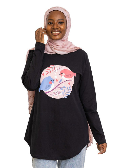 Black Printed Long - Sleeve Design 3 - Khotwh